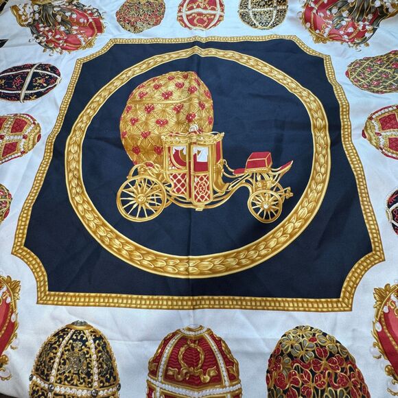 Vintage Carlisle Silk Scarf Made in Italy – Carriage & Jeweled Egg Motif - Picture 1 of 8